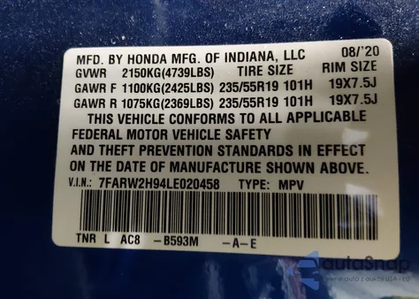 2020 Honda Cr-V Awd Touring из США, поврежденный, VIN 7FARW2H94LE020458